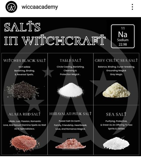 Salt Circle Protection Spell, Different Salts Witchcraft, Salt Types Witchcraft, Salt Magick Uses, What Is Cleansing Witchcraft, Salt Circle Protection, Black Salt Properties, Witchcraft Salt Types, Salt Properties Magic