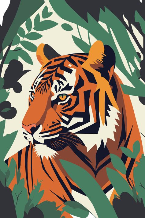 Tiger Painting Abstract, Vanessa Davis, Boho Illustration, Tiger Jungle, Tiger Poster, Tiger Drawing, Tiger Wall Art, Tiger Illustration, Posca Art