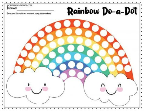 Rainbow Dot Printable, Rainbow Template Printable Kids, Rainbow Dot Art Printable Free, Rainbow Preschool Activities Free Printables, Rainbow Activities Preschool Printables, Rainbow Craft For Kindergarten, Rainbow Art For Preschool, Rainbow Activity For Kids, Rainbow Worksheet Preschool