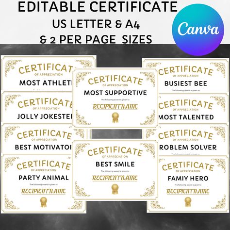 Awards Certificates Template Funny, Family Reunion Awards, Funny Awards Certificates, Backyard Movie Night Party, Funny Certificates, Memory Activities, Movie Night Party, Backyard Movie, Word Fonts