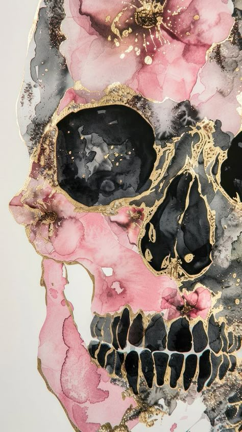 Skulls And Flowers Wallpaper, Pink Gothic Wallpaper, Trippy Skull Art, Iphone Wallpaper Skull, Collage Wall Ideas, Pink Skull Wallpaper, Pink Background Aesthetic, Skull Wallpaper Iphone, Music Skull