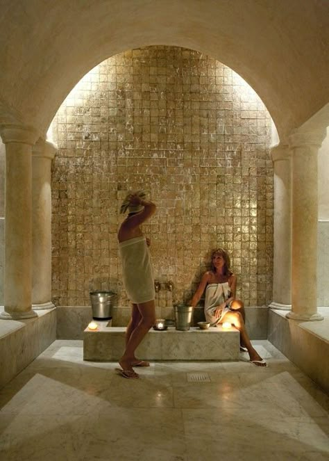 Hammam Bathroom, Moroccan Spa, Morocco Riad, Moroccan Bath, Home Spa Room, Wellness Room, Mediterranean Travel, House Flippers, Cafe Concept