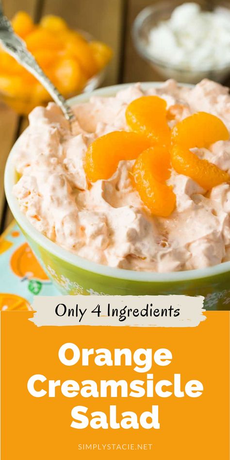 Orange Creamsicle Salad, Creamsicle Salad, Salad With Mandarin Oranges, Orange Recipes Dessert, Orange Jello Salads, Mold Recipes, Fluff Salad Recipes, Orange Fluff, Creamy Fruit Salads