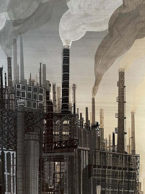 Ian Davis  - Doledrum ( Industrial Environmental Pollution Zoom In Art, Industrial Revolution Aesthetic, Chemistry Presentation, Industrial Art Painting, Industrial Revolution Art, Ian Davis, Ophelia Painting, Industry Illustration, Industrial Artwork