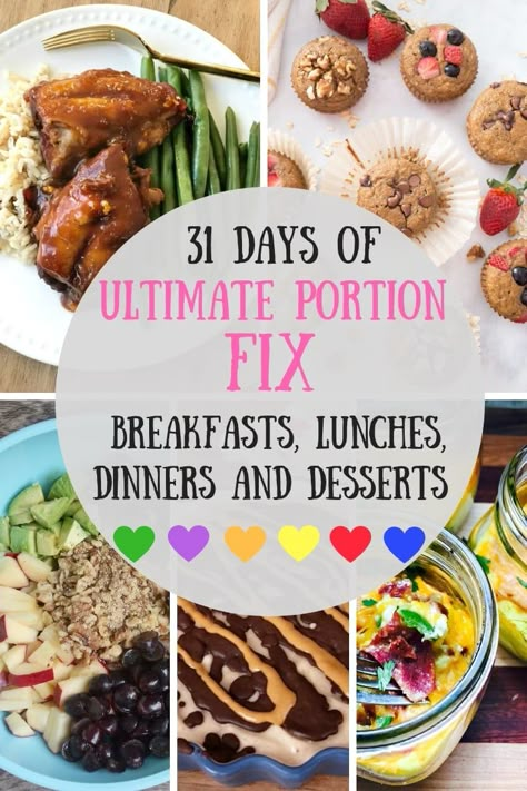 Looking for an Ultimate Portion Fix Recipe for your meal plan?  How about a month's worth?  I have 31 tried and true Ultimate Portion Fix dinners, breakfasts, lunches, desserts and even a whole Ultimate Portion Fix Instant Pot section! 21 Day Fix Recipes | Ultimate Portion Fix Recipes | Ultimate Portion Fix Meal Plan #21dayfix #ultimateportionfix #confessionsofafitfoodie 21 Fix Meal Plan, Portion Fix Containers Cheat Sheets, Portion Fix Desserts, Fixate Lunch Recipes, Portion Fix Recipes Meal Prep, Beachbody Portion Fix Recipes, Beachbody Recipes Breakfast, 21 Day Fix Meal Plan For Beginners Without Shakeology, Fixate Dinner Recipes