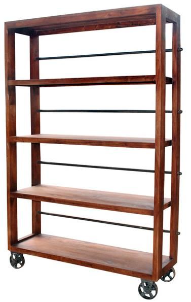 This solid reclaimed wood vintage wheel bookcase is able to handle any stack of textbooks! Shelf With Wheels, Shelves On Wheels, Ivar Regal, Kitchen Playroom, Wood Shelving Units, Wood Shelving, Industrial Bookcases, Industrial Bookshelf, Metal Bookcase