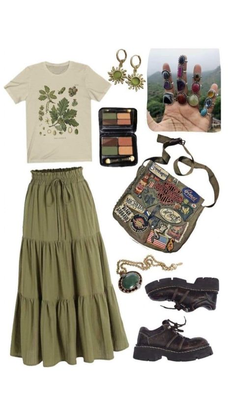 Green earthy goblincore aesthetic outfit #goblincore #goblin #green #greenaesthetic #greenaestheticshuffle #hippievibes #greenhippie #earthy #fyp #earthtones #earthaesthetic #iamabaldman #outfitinspo Kitchen Living Rooms, Goblincore Aesthetic Outfits, Goblincore Outfits, Modern Home Decor Ideas, Fashionable Nails, Cottagecore Outfits, Earthy Outfits, Estilo Hippie, Nails Fashion