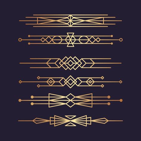 Art deco borders retro dividers shapes decorative ornament elements 1920s Art Deco Pattern, Art Deco Pattern Geometric, Art Deco Embroidery, Art Deco Design Elements, Art Deco Border, Art Deco Logo, Art Deco Stencil, Art Deco Borders, Art Deco Motifs