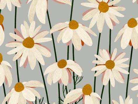 Wallpaper Collection for a Beautiful Spring | Happywall Daisies Wallpaper, Modern Floral Wallpaper, Daisy Wallpaper, Sunflower Wall Art, Fields Of Gold, Pattern Design Inspiration, 2 Wallpaper, Chamomile Flowers, Daisy Pattern