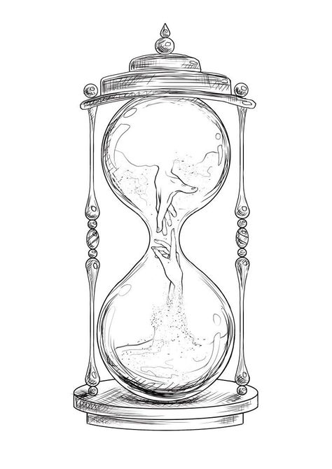 Hourglass Pencil Drawing, Unique Hourglass Tattoo, Hourglass Art Design, Time Drawing Ideas Clock, Sand Watch Drawing, Hourglass Tattoos For Women, Sand Timer Tattoo Design, Sand Clock Drawing, Hour Glass Art