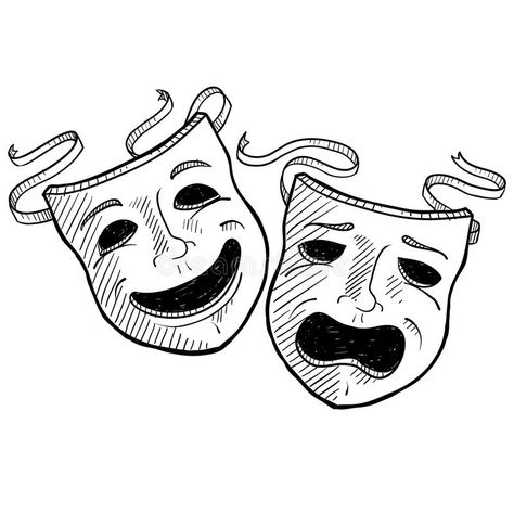 Masks Illustration, Theatre Symbol, Smile Now Cry Later, Theater Masks, Retro Alarm Clock, Drama Masks, Mask Drawing, Theatre Masks, Comedy And Tragedy