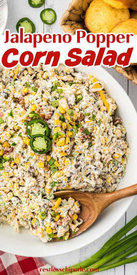 Jalapeno Popper Corn Salad, Jalapeño Corn Salad, Jalapeño Popper Corn Salad, Jalepeno Popper Cucumber Salad, Jalapeno Salad, Cold Corn Salad, Meal Prep Salads, Side Dish Easy, Picnic Side Dishes