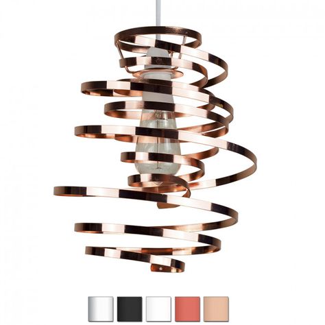 Modern 'Squiggle' Twisted Spiral Pendant Light Shade - Copper Living Room Diner, Combermere Abbey, Copper Bedroom, Copper Ceiling, Ceiling Light Pendant, Copper Accessories, Big Lamp, Girl Bedroom Ideas, Pendant Shade