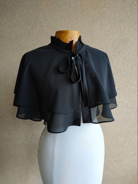 Elegant Black Capelet Romantic Black Cape Gothic Cape - Etsy Canada Black Capelet, Gothic Cape, Black Cape, Wedding Cape, Shoulder Wrap, Cover Ups, Dress Cover, Black Wedding, Character Outfits