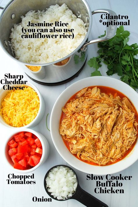 Buffalo Chicken Meal Prep, Fluffy Jasmine Rice, Chicken Bowl Meal Prep, Crockpot Meal Prep, Chicken Meal Prep Bowls, Chicken Protein, Chicken Lunch, Chicken Rice Bowls, Meal Prep Clean Eating