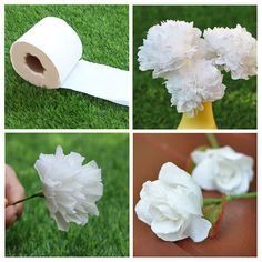 Flowers With Tissue Paper, Toilet Paper Flowers, Tissue Paper Flowers Diy, Tissue Flowers, Hairstyle Curly, Diy Flores, Make Flowers, Bangs Curly, Crepe Paper Flowers