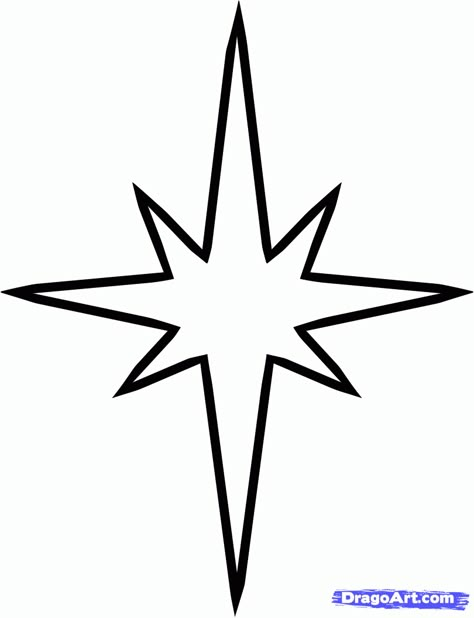 how to draw a christmas star step 4 Shooting Star Drawing, Star Template Printable, Nativity Star, Star Coloring Pages, Star Clipart, Printable Star, Star Template, Christmas Tree Star, Black And White Stars