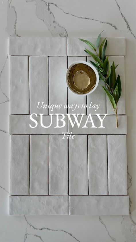 Tara Nelson | Unique Ways to Style Subway Tile 🤍 Subway tile doesn’t have to be basic! Subway tile is a favorite for many reasons but as an interior... | Instagram Subway Tile Kitchen Vertical Stack, Different Ways To Lay Tile, Crosshatch Shower Tile, Subway Tile Straight Stacked, Subway Tile Horizontal Stack, Different Ways To Lay Subway Tile, White Vertical Stacked Subway Tile, 3x6 Tile Patterns, Kitchens With Marble Backsplash