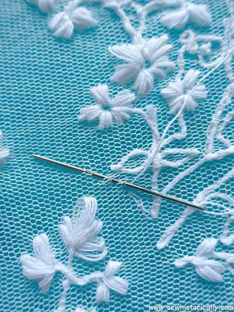 How To Make Limerick Lace By Hand - Sew Historically Handmade Lace How To Make, How To Make Lace Tutorials, Embroidery On Lace, Limerick Lace, Carrickmacross Lace, Lace Embroidery Designs, Tambour Lace, Free Sewing Tutorials, Making Lace