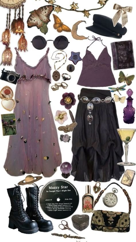 Season Of The Witch Aesthetic Outfit, 70s Witch Aesthetic Fashion, Witchy Hippy Outfits, 90s Grunge Witch Aesthetic, Whimsigoth Witch Costume, Witchy Bohemian Fashion, Boho Witch Outfits Plus Size, 90s Grunge Whimsigoth, Whimsical Fairy Fashion