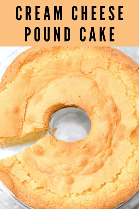 Cream Cheese Pound Cake is tender on the inside and nice and crunchy on the top. It's the perfect pound cake. #PoundCake #CreamCheese #CreamCheesePoundCake Crunchy Top Pound Cake Recipe, Best Cream Cheese Pound Cake, Traditional Pound Cake, Cheese Pound Cake Recipe, Best Pound Cake Recipe, Cream Cheese Pound Cake Recipe, Pound Cake Recipes Easy, Cheese Pound Cake, Make Top