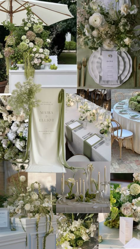 Sophisticated Chic Wedding, Wedding Reception Mood Board, Season Wedding Ideas, White Green Neutral Wedding, White And Green Wedding Aesthetic, Wedding 2026 Trends, Minimalist Luxury Wedding, Wedding Pinterest Boards, 2025 Wedding Aesthetic