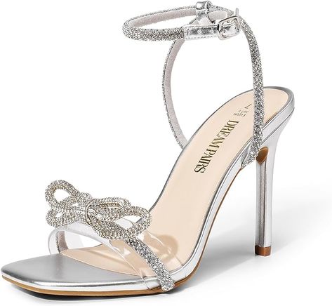 Elegant Sandals Heels, Silver Sandals Heels, Shoes For Party, Summer Sandals Heels, Prom Outfit, Heels Prom, Square Toe Shoes, Night Walk, Crystal Heels