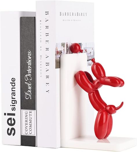 Resin Balloon Dog Book Ends Home Decor Modern Dog Stature Bookends Shelves Hold Books Heavy Duty Book Holder Stopper for Shelf Office Home (Red-1 pcs) Book Stopper, Animal Bookends, Balloon Dog Sculpture, Unique Bookends, Shelf Office, Sculpture Animal, Dog Bookends, Decorative Bookends, Book Enthusiast