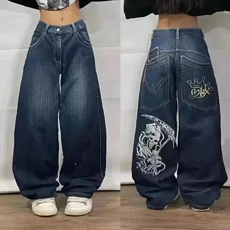 Our Best selling Baggy Jeans ! 😻 Y2k Baggy Jeans, Street Jeans, High Waist Wide Leg Pants, High Street Fashion, Wide Trousers, Pants Fit, Jeans Y2k, 90s Streetwear, Printed Jeans