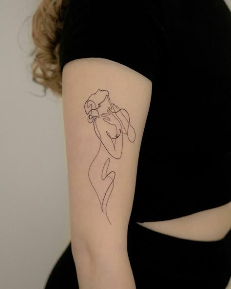 Woman, Single Curvy Line Design Line Woman Tattoo, Unique Tattoo Sleeve, Single Line Woman, Butterfly Tattoo Designs For Women, Designer Tattoo Ideas, Wine Tattoo, Line Drawing Tattoos, Tattoo After Care, Designer Tattoo