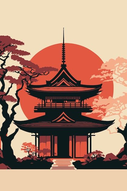 Japanese Temple Drawing, Japanese Culture Art, Temple Drawing, Japan Temple, Japanese Pagoda, Japanese Shrine, Japanese Art Styles, Japan Illustration, Japanese Temple