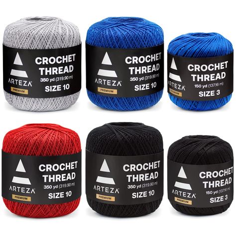 PRICES MAY VARY. Crochet Your Most Memorable Pieces: This crochet yarn pack contains all you need to stitch dazzling creations. Includes 4 balls of crochet thread size 10 and 2 balls of size 3 thread in Black, Gray, Blue, and Red. Made from 100% mercerized cotton for remarkable softness and color that won't fade. Versatile for an Assortment of Projects: Whether you’re a beginner or an experienced crocheter, this knitting yarn set makes it easier to stitch. Use size 10 thread to create dolls, soc Colorful Knitting, Crochet Thread Size 10, Needle Crafts, Crochet Thread, Knitting Gauge, Knitting Needles Sizes, Book Markers, Knitting Needle, Flower Ornaments