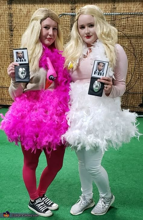 Payton: My friend KP and I got the idea from the movie white chicks. We bought boas with feathers and sewed them onto tutus. We bought wigs and drew on brownish... White Chicks Diy Costume, White Chicks Couple Costume, White Chicks Outfits Movie, White Chicks Halloween, Halloween Costumes With Tutus, White Chicks Halloween Costume, Disfrases Caseros Mujer Ideas, White Chicks Outfit, White Chicks Costume