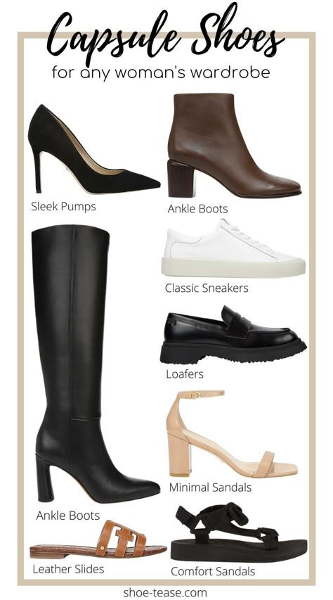 How to Create a Customizable Capsule Shoe Wardrobe with 9 Shoes Capsule Shoe Collection, Timeless Shoes Women, Basic Shoes Wardrobe, Soft Classic Shoes, Basic Shoes For Women, Minimalist Shoe Collection, Capsule Shoe Wardrobe, Shoe Capsule Wardrobe, Shoe Basics