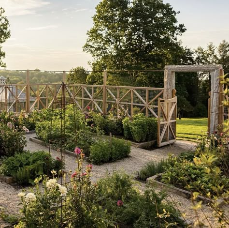 Gated Vegetable Garden, French Vegetable Garden, Fenced In Garden, Flower And Vegetable Garden, Elegant Landscape, Peaceful Morning, Potager Garden, Veg Garden, Farmhouse Garden