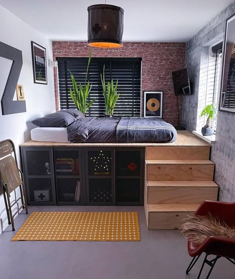 14 Clever Platform Beds With Storage You’ll Love Tiny Space Bedroom Ideas, Bunker Beds Ideas, Bedroom Platform Design, Bed With Closet, Platform Beds Ideas, Platform Bed With Stairs, Bed With Desk Behind, Small Room Inspo Ideas, Box Room Ideas Storage Solutions