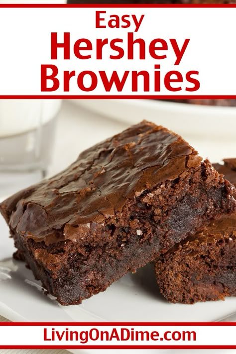 This easy Hershey brownie recipe has the taste of Hershey's chocolate and makes it super simple to make tasty brownies in a hurry! Hershey Brownie Recipe, Chocolate Syrup Brownies, Tasty Brownies, Hershey Brownies, Hershey Recipes, Cherry Brownies, Easy Brownie, Best Brownie Recipe, Brownies Recipe Homemade