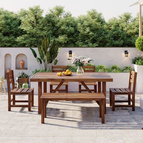 Wood Outdoor Table, Outdoor Dining Table Setting, Wooden Patios, Outdoor Tables And Chairs, Table And Chair Set, Outdoor Living Patio, Patio Dining Table, Table And Chair, Outdoor Dining Furniture