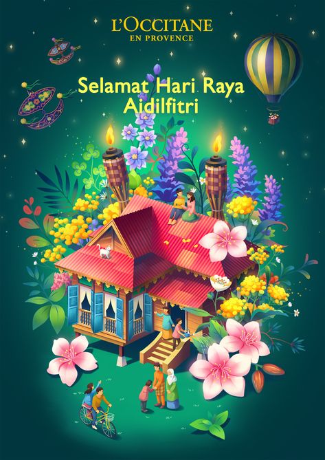 Loccitane Hari Raya illustration on Behance Poster Hari Raya Aidilfitri, Raya Posters, Hari Raya Poster Design, Hari Raya Aesthetic, Kad Raya Aidilfitri Design, Kad Hari Raya Aidilfitri, Hari Raya Wallpaper, Hari Raya Aidilfitri Design, Aidilfitri Poster