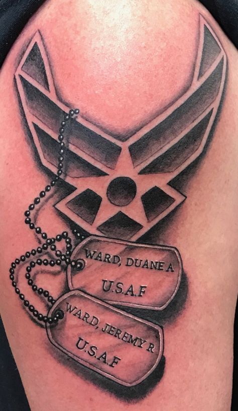 Air Force Memorial Tattoo Grandpa, Air Force Memorial Tattoo, Airforce Tattoos For Mom, Airforce Tattoos Men, Usaf Tattoos, Dog Tag Tattoos For Women, Air Force Tattoo For Women, Dog Tags Tattoo For Women, Air Force Tattoo Ideas