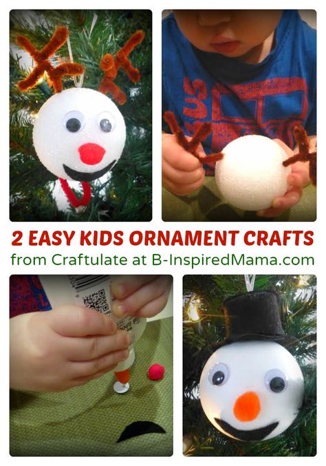 2 Easy Christmas Ornaments for Kids to Make - B-Inspired Mama Styrofoam Ball Crafts Christmas, Styrofoam Ball Crafts, Ornaments For Kids To Make, Kids Crafts Ornaments, Cute Christmas Ornaments, Christmas Ornaments For Kids, Ornaments For Kids, Easy Christmas Ornaments, Christmas Crafts For Kids To Make