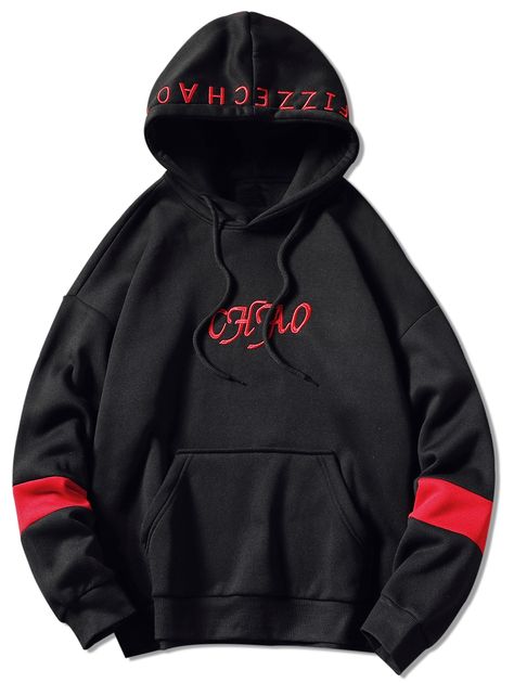 Drawstring Letter Embroidery Hoodie  BLACK GRAY RED WHITE , #spon, #Embroidery, #Hoodie, #Drawstring, #Letter, #RED #Ad Stylish Hoodies, Embroidery Hoodie, Basic Hoodie, Guys Clothing Styles, Mens Hoodie, Sports Clothing, Streetwear Style, Hoodie Pullover, Winter Clothing