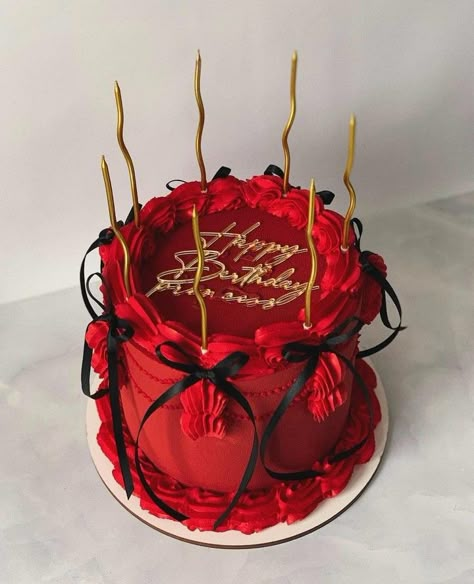 Red Elegant Cakes Birthday, Red Black And White Cake Ideas, 16 Birthday Party Ideas Red, 29 Birthday Cake For Her, Red Cake Ideas Birthdays, Birthday Cake Red And Black, Red And Black Cake Ideas Birthdays, Red And Black Heart Cake, Red And Gold Cakes