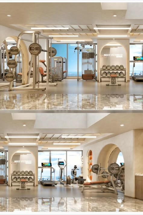 Luxury At Home Gym, Mansion Gym Room, Ladies Only Gym Interior, Ladies Gym Interior, Women Only Gym Design, Luxury Gym Aesthetic, Gym Interior Design Ideas Modern Luxury, Aesthetic Gym Equipment, Gym Bloxburg