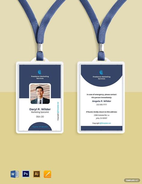 Elegant Freelancer ID Card Template Identity Card Design, Employee Id Card, Id Card Design, Free Id, Company Id, School Id, Pages Template, Id Card Template, 카드 디자인