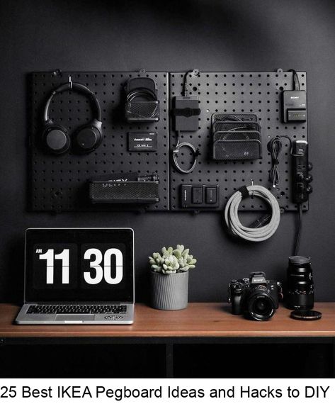 IKEA is providing all frugal items that can have a huge impact on your life. Head over to IKEA components and build modern DIY furniture and a big range of luxury items in a wallet-friendly way. Solve all your storage problems with these 25 simple IKEA pegboard ideas and Skadis hacks that involve building outstanding storage systems using the IKEA pegboards and will be unbeatable in both price and performance. These versatile IKEA pegboard hacks Ikea Skadis Desk Setup, Skadis Office Ideas, Pegboard Office Wall, Skådis Ikea Hack, Desk Setup Pegboard, Diy Studio Apartment Ideas, Ikea Skadis Pegboard Ideas, Ikea Skadis Hack, Skadis Ikea Ideas