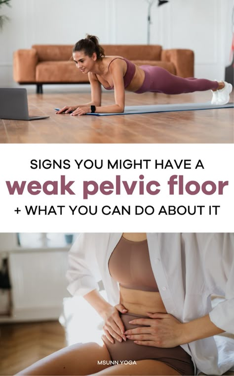 Weak pelvic floor muscles are one type of pelvic floor dysfunction. Wondering if you have a weak pelvic floor and what to do about it? Learn the signs of a weak pelvic floor and pelvic floor dysfunction symptoms, as well as how to strengthen your pelvic floor muscles. With these strong pelvic floor exercises and pelvis stretching routines, you'll strengthen your pelvic floor and improve your overall pelvic floor health! Pelvic Floor Dysfunction Symptoms, Pelvic Floor Dysfunction Exercises, Strong Pelvic Floor, Bladder Exercises, Pelvic Floor Prolapse, Pelvic Floor Muscle Exercise, Pelvis Stretching, Weight Lifting Routine, Pelvic Floor Therapy