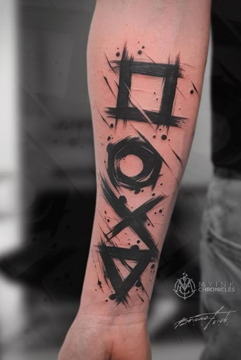 Play Station Tattoo Designs, Tattoo For Gamers, Playstation Buttons Tattoo, Gamer Tattoos Men, Playstation Tattoo Ideas, Ps4 Tattoo, Playstation Symbol, Gamers Tattoo, Gaming Tattoo Ideas