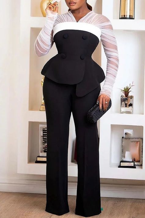 Wedding Guest Pants, Two Piece Outfits Pants, Knitted Two Piece, Plus Size Wedding Guest, Wedding Outfits For Women, Ruffle Hem Blouse, Elegant Pant, Plus Size Formal, Trouser Outfits