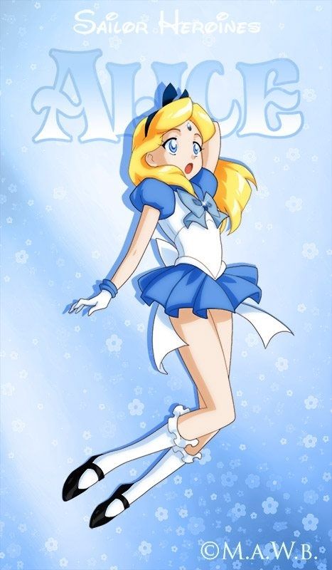 Part of a series showing Disney heroines as Sailor Scouts: Alice from "Alice in Wonderland". Art by Drachea Rannak, found via Buzzfeed Fan Art Disney, Disney Amor, Disney Princess Anime, Princesas Disney Anime, Sailor Princess, Animation Disney, Sailor Scout, Anime Disney, Disney Princess Drawings